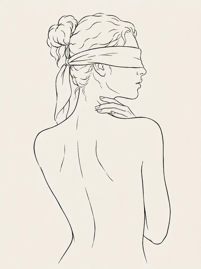 Line drawing of a person with a blindfold, a metaphor for unseen private images.